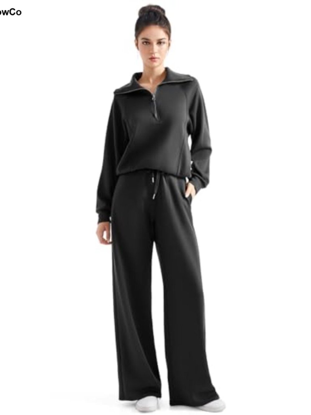 Modal Blend 2 Piece Lounge Set Wide Leg Sweatpants Half Zip Sweatshirt